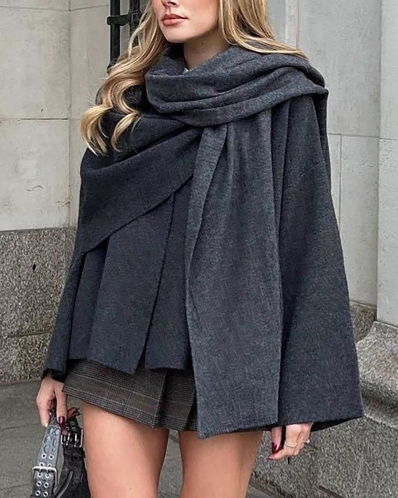 Street Wave Knit Shawl Coat With Draped Scarf Detail For Women Elegant Cozy Warmth