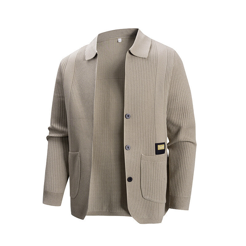 Street Wave Mens Knit Cardigan For Men With Modern Rib Pattern Soft Cozy Knit And Practical Pockets