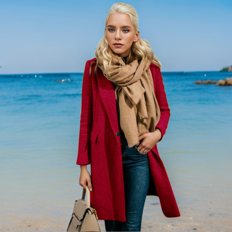 Trench Coat For Women Street Wave Elegant Double Breasted Button Placket Premium Material