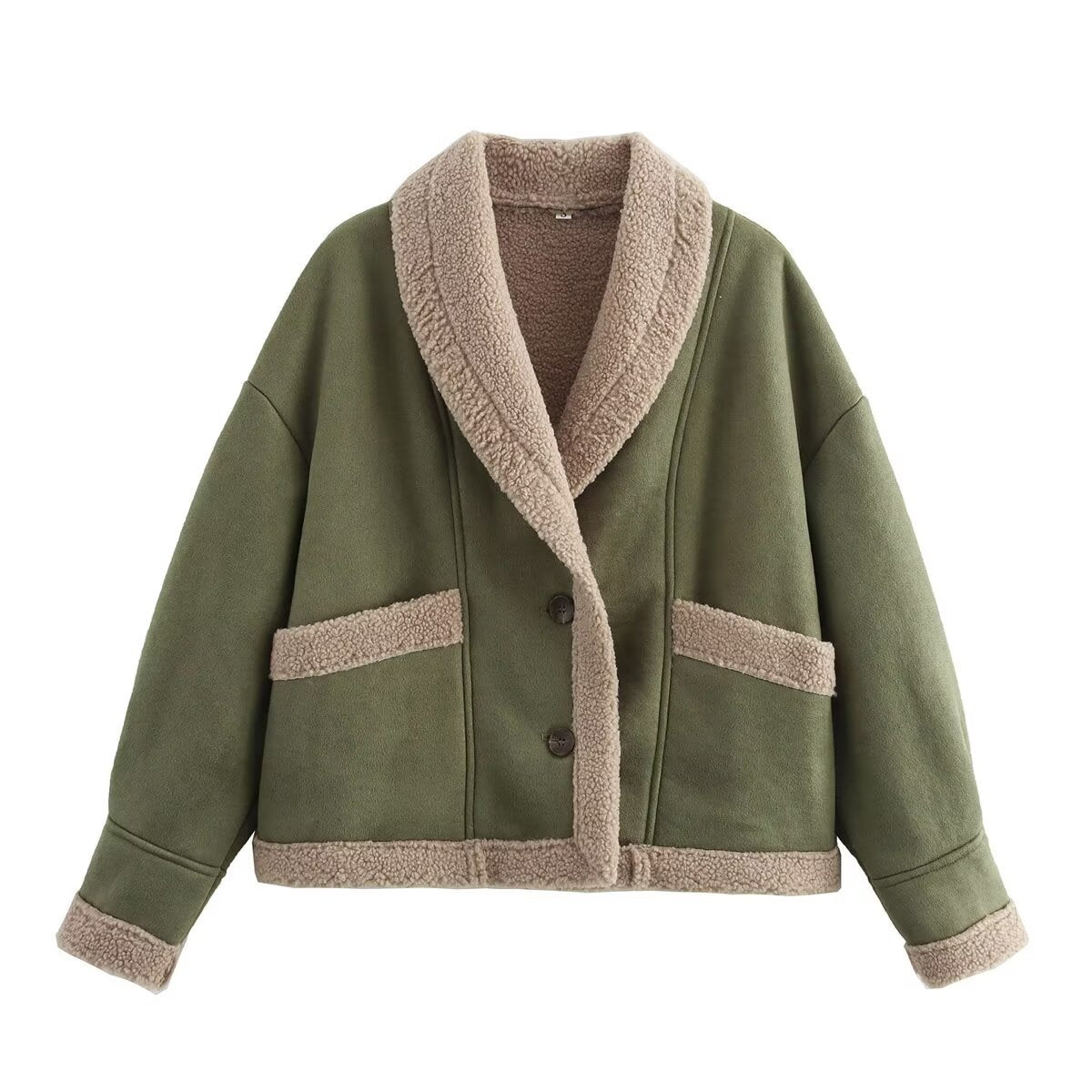 Street-wave Womens Cozy Oversized Jacket With Sherpa Shawl Collar And Pockets For Everyday Wear
