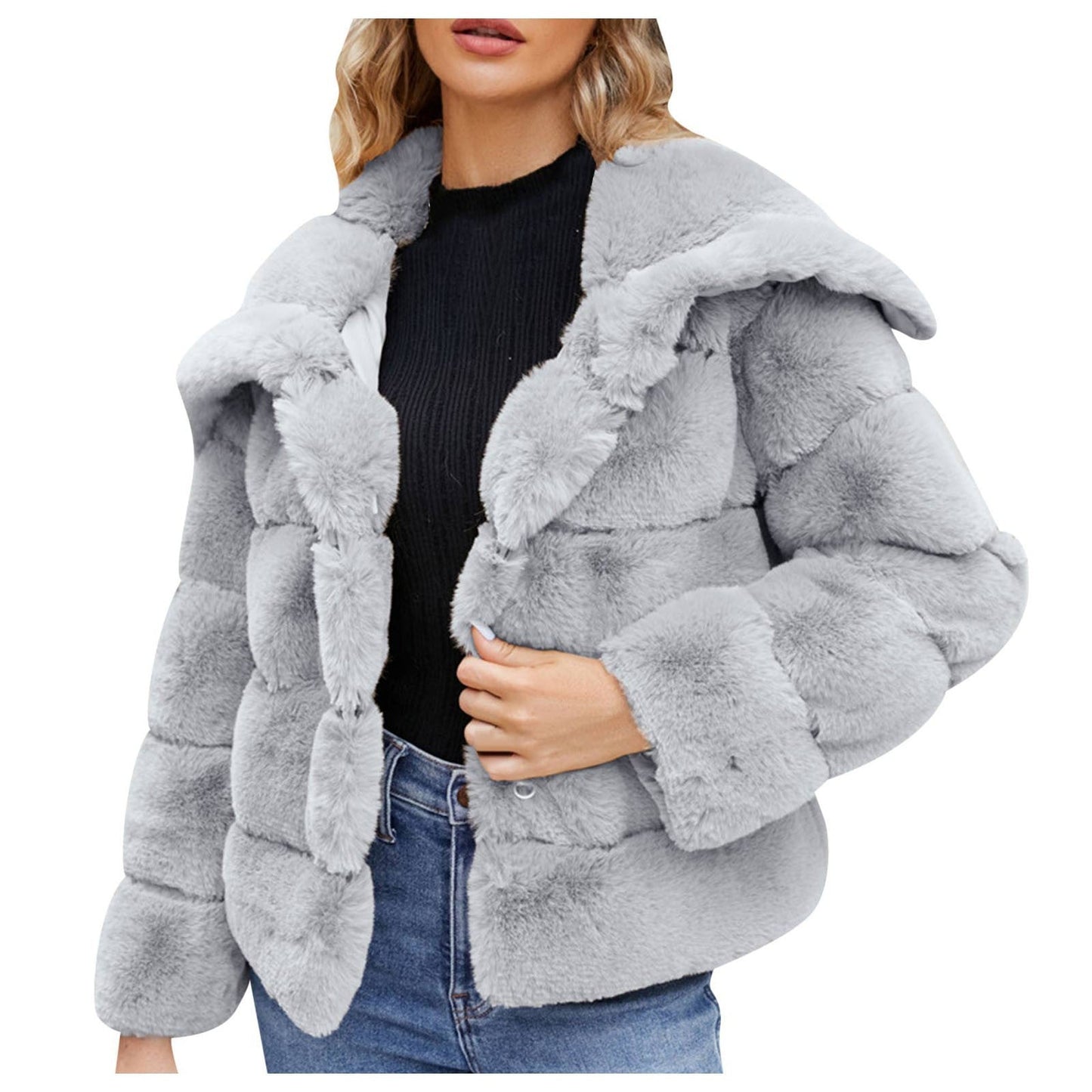 Street-wave Women Faux Fur Hooded Jacket With Structured Design For Chic Warmth