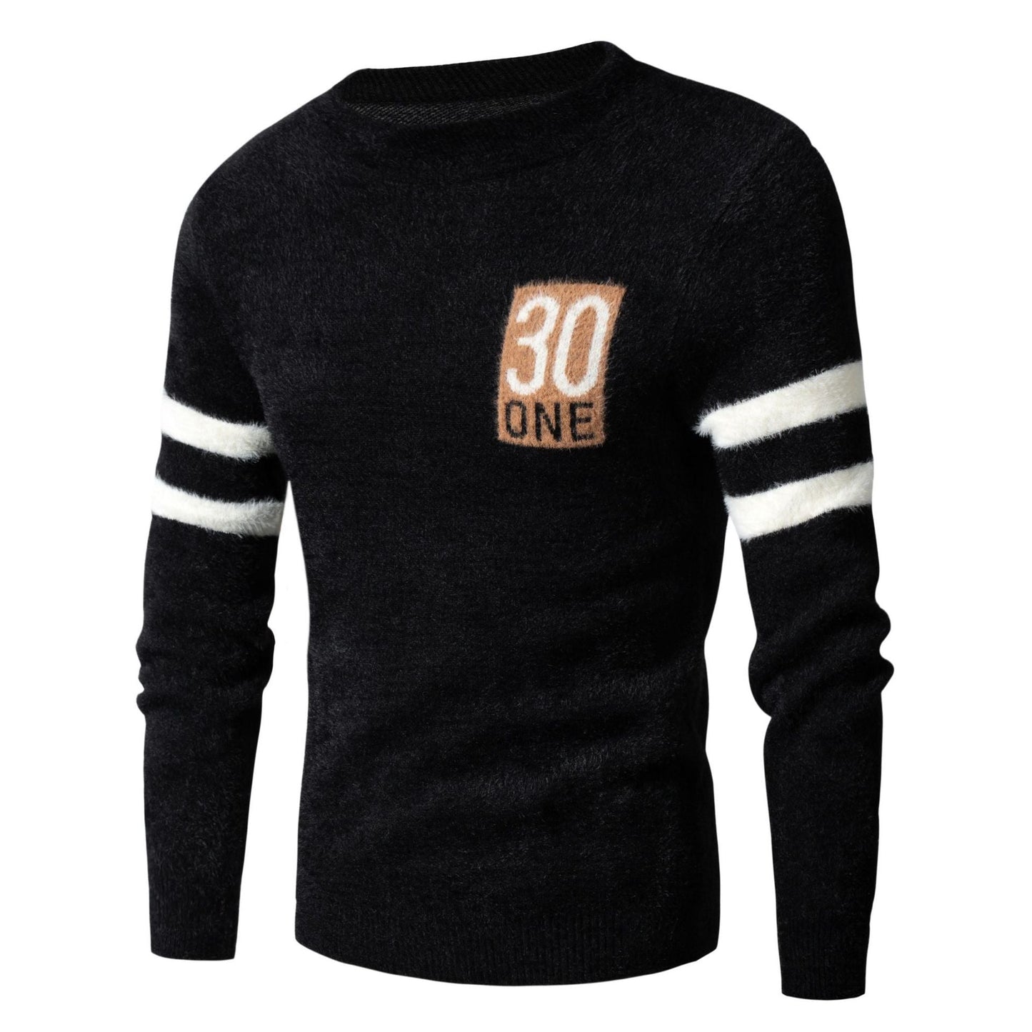 Mens Wool Blend Knit Sweater With Structured Logo Patch By Street Wave For Modern Everyday Warmth And Comfort