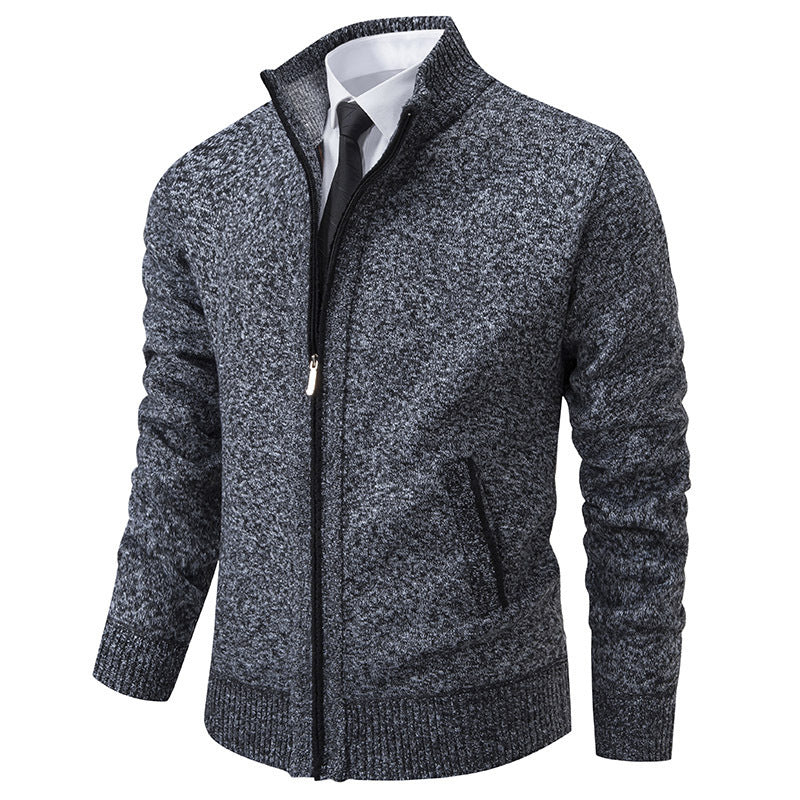 Street-wave Men's Casual Knit Jacket With Stand Collar And Zipper For Versatile Comfort