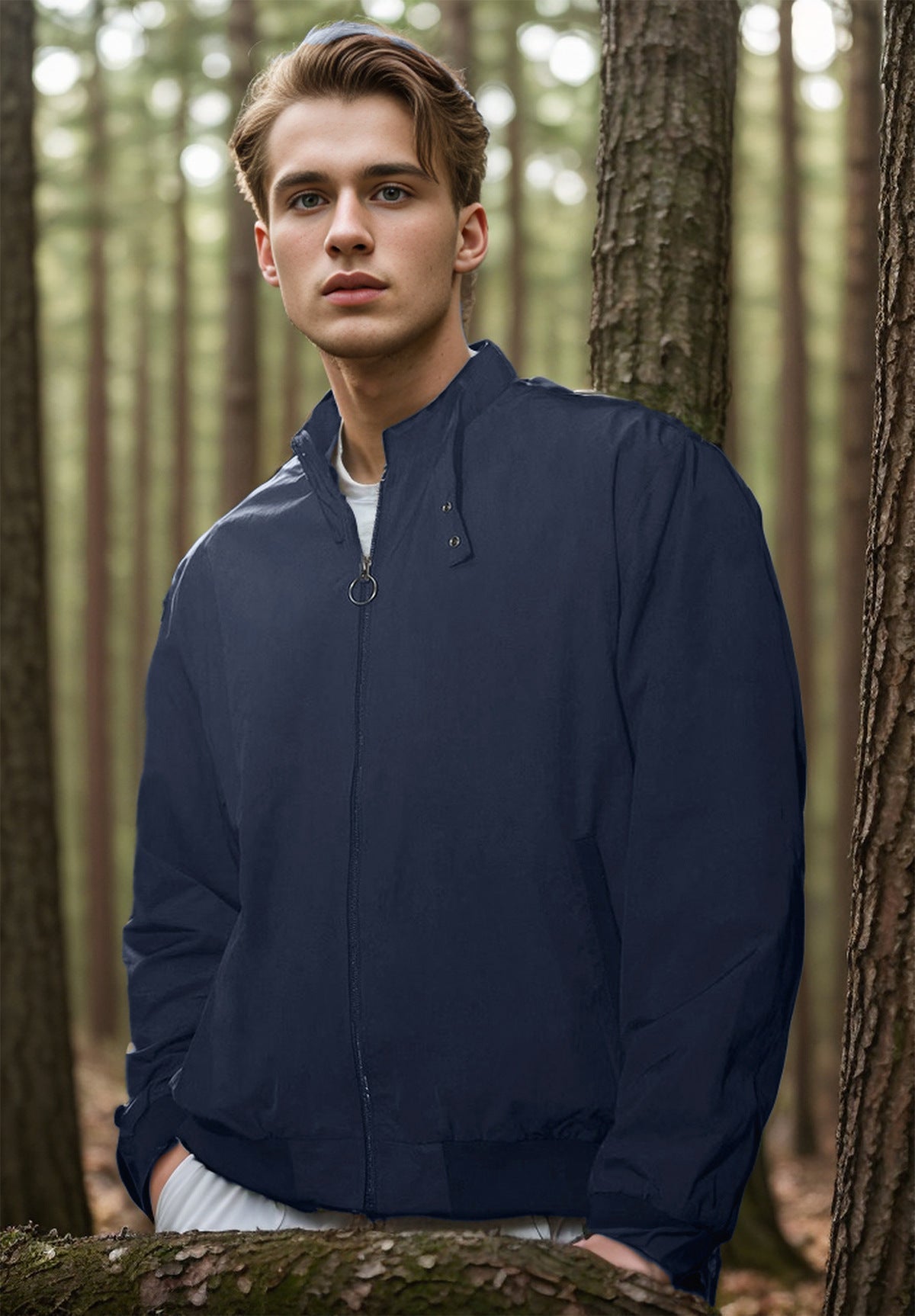 Street-Wave Mens Lightweight Transitional Jacket With High Stand Collar And Breathable Weather Shield
