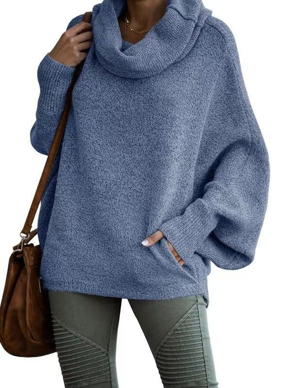 Street-Wave Women's Casual Knit Sweater With Soft Stand Collar And Relaxed Oversized Sleeves