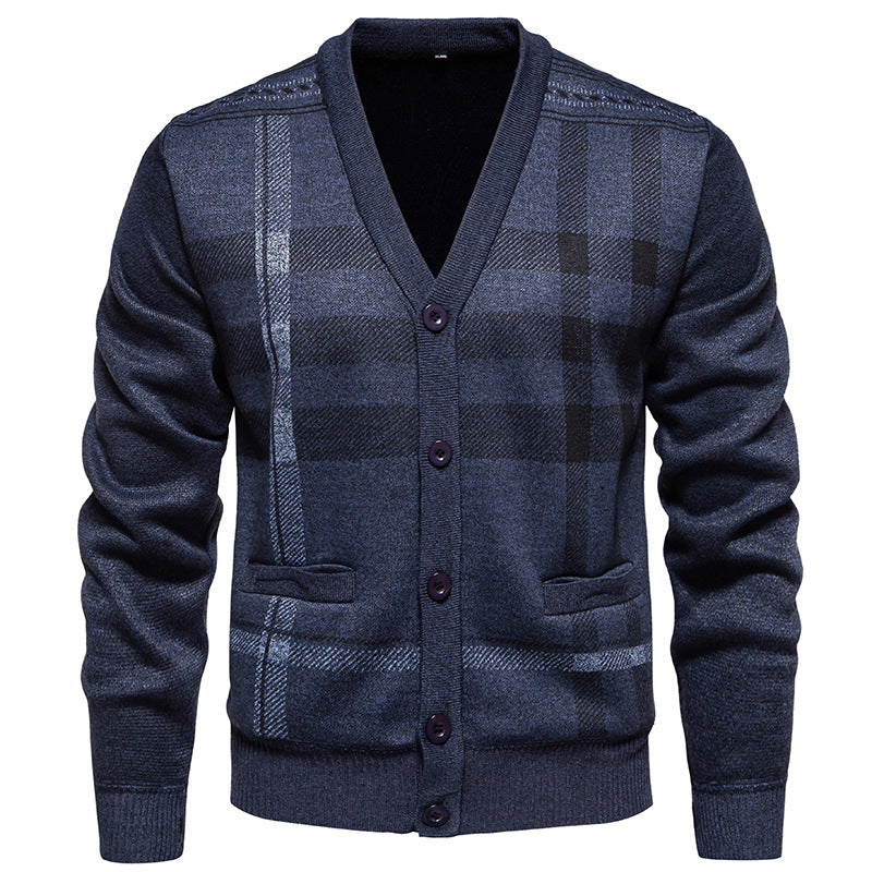 Street-wave Men's Knit Cardigan With Classic Plaid Pattern For Everyday Style And Comfort