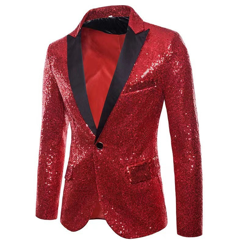 Street Wave Mens Shimmering Sequin Blazer With Satin Lapels For Parties Weddings
