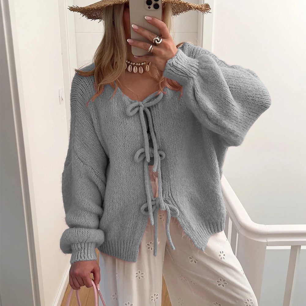 Streetwave Women Cozy Knit Cardigan With Decorative Ties For Warm Everyday Comfort And Effortless Style