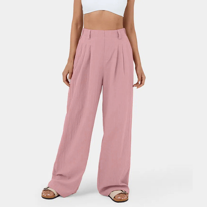 Street-wave Women's Wide-Leg Chino Pants With Elegant Pleats And Practical Side Pockets