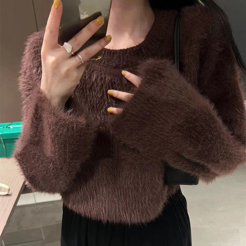 Street-wave Women's Fluffy Cropped Sweater Soft Plush Knit Cozy Chic Everyday Top