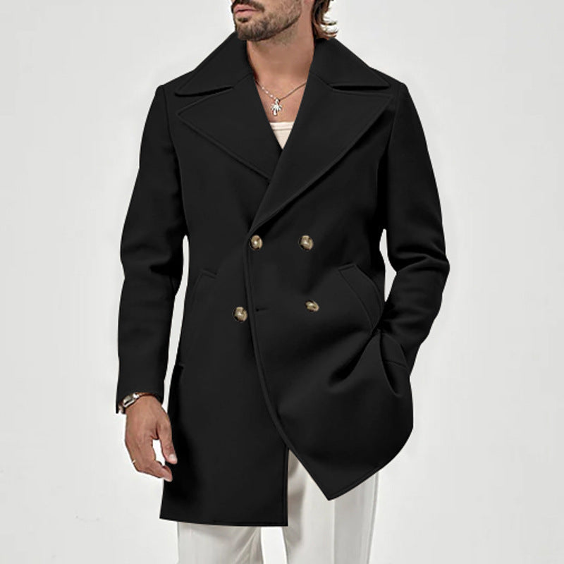 Streetwave Mens Elegant Double Breasted Coat With Deep Lapel For Smart Cold Weather