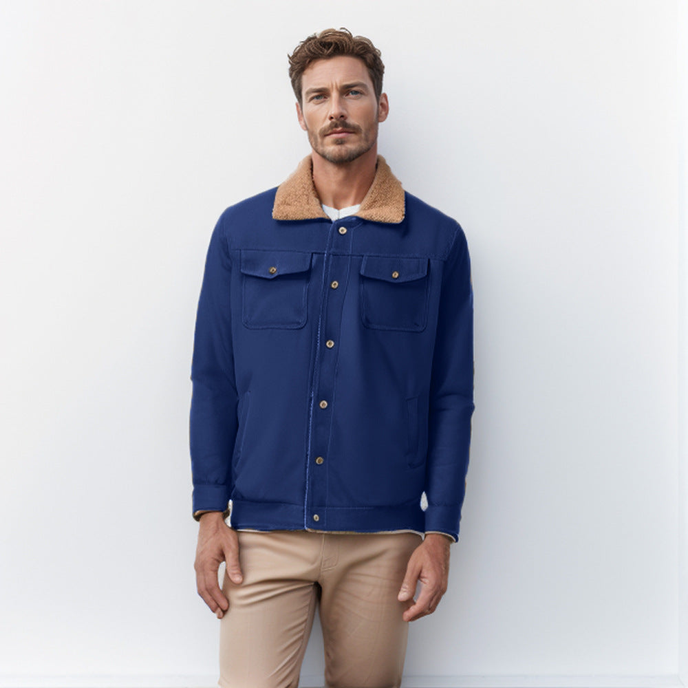 Men's Casual Jacket With Faux Fur Collar Street-Wave Practical Pockets For Men Winter-Ready Outerwear