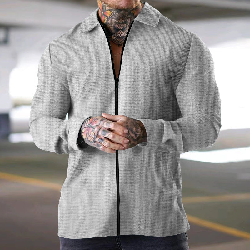 Street-Wave Mens Textured Long Sleeve Shirt Zip Front Closure