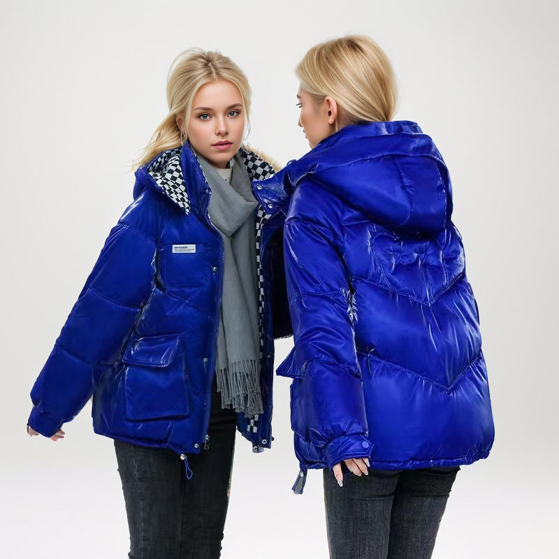 Street-wave Women's Glossy Puffer Jacket With High Collar And Practical Pockets For Winter Style