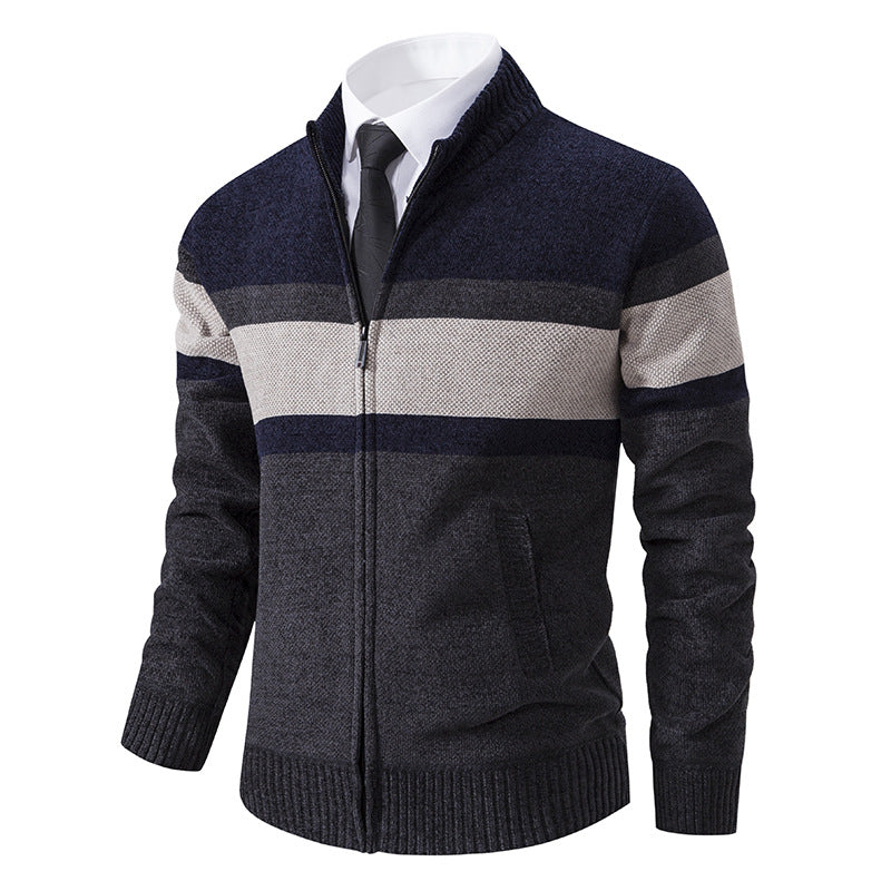 Mens Cardigan With Structured Knit Design And High Collar Street-wave For Smart Casual Men