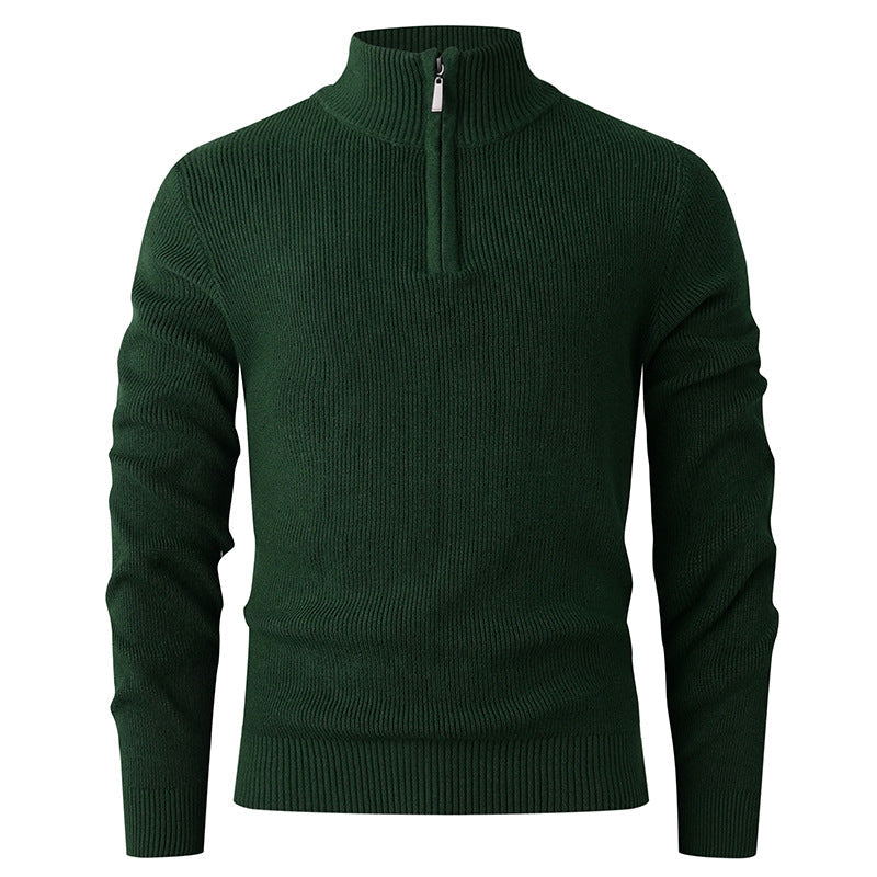 Street Wave Men's Zip Neck Knit Pullover With Fine Rib Knit Breathable Cotton Blend Modern Style