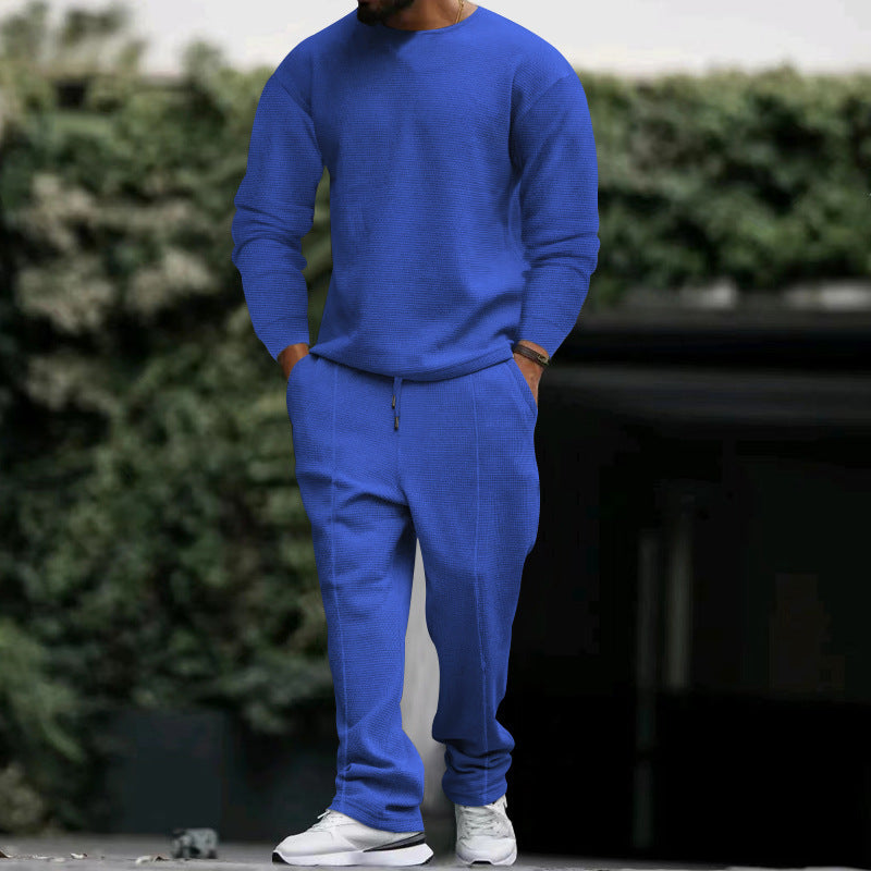 Street-Wave Men Sweatshirt And Jogger Set With Textured Fabric For Athleisure Lovers