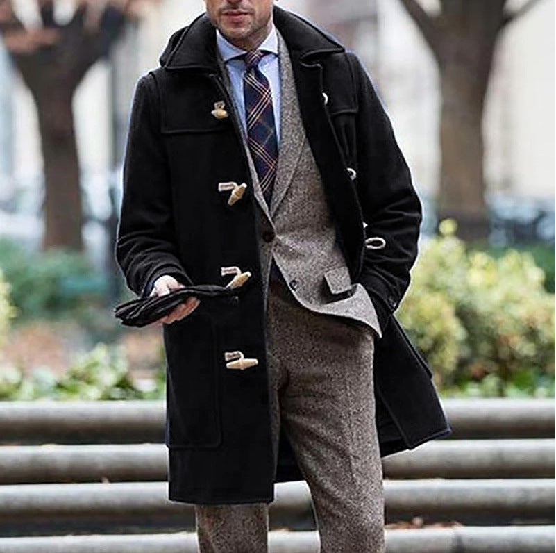 Street-Wave Men's Duffle Coat In Wool With Hood And Toggle Closures All-Season Warmth Versatile Style