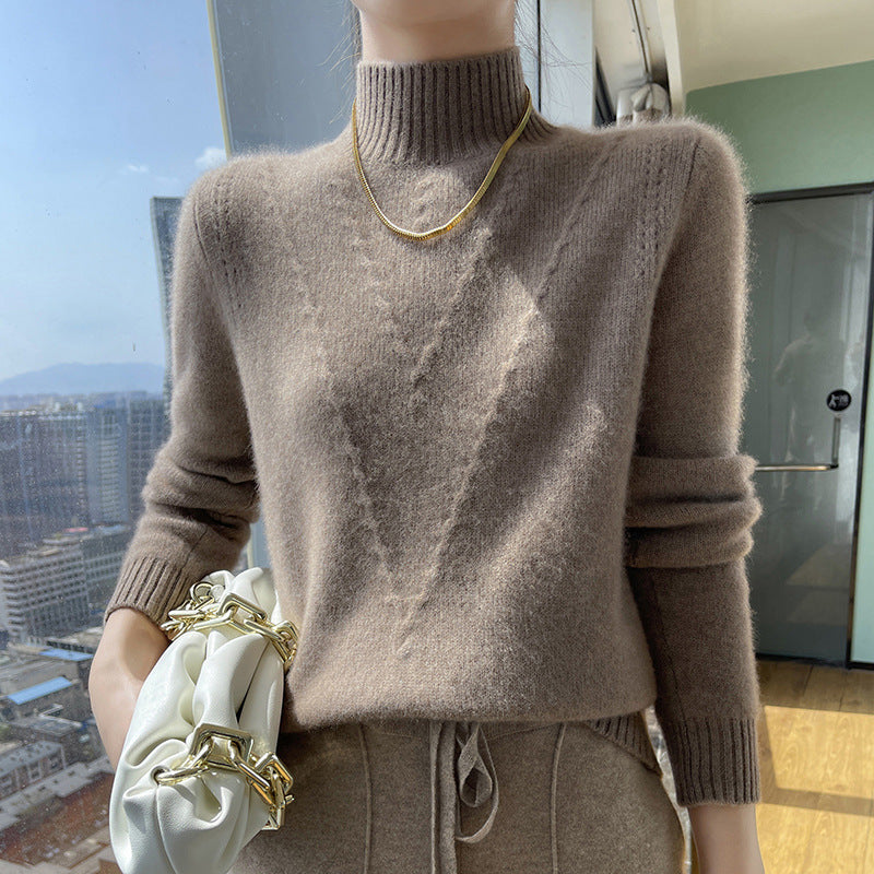 Street-wave Women's Soft Knit Sweater With High Neck And V-Design Cozy Premium Wool