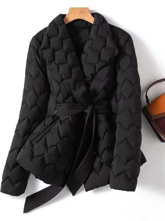 Street-wave Padded Quilted Jacket With Belt - Figure-Flattering Warmth For Women