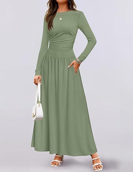 Street Wave Women's Long Sleeve Maxi Dress With Elegant Ruffle Details And Practical Pockets For Everyday Wear