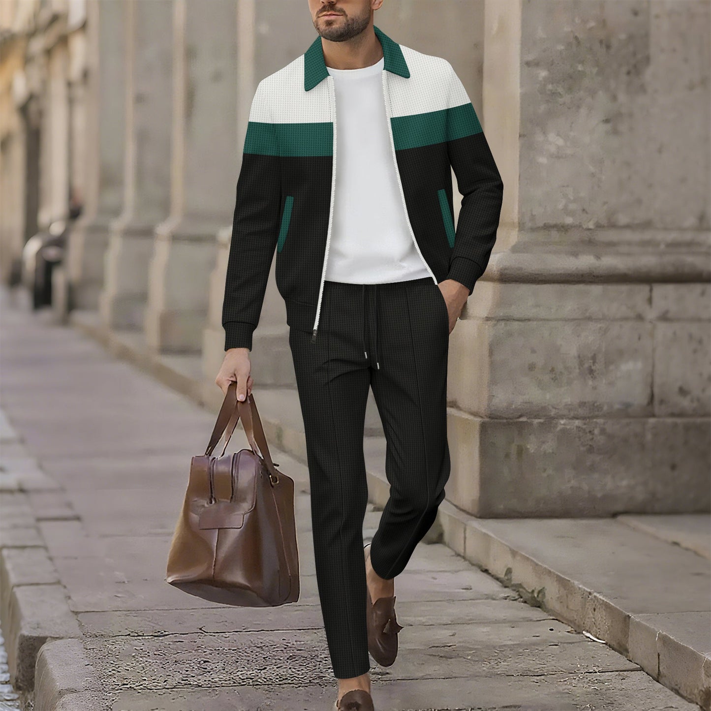 Streetwave Men's Modern Zipped Leisure Set With Textured Surface For Everyday Urban Style