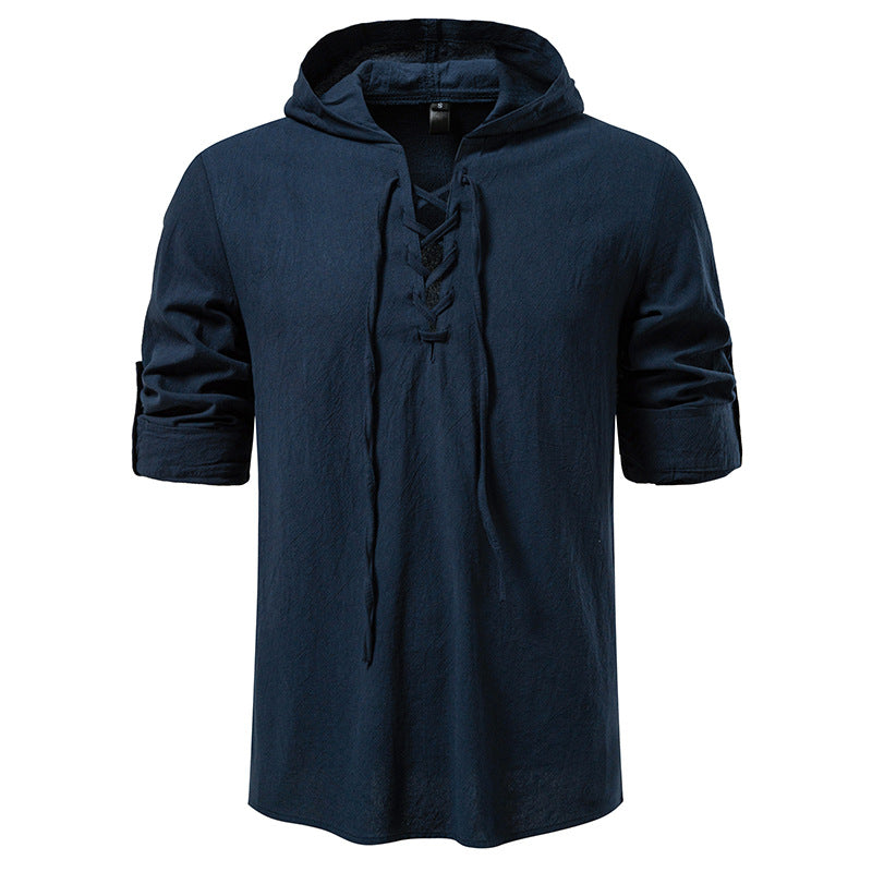 Streetwave Men's Lace Up Hooded Shirt Lightweight Breathable Casual Top For Everyday Wear