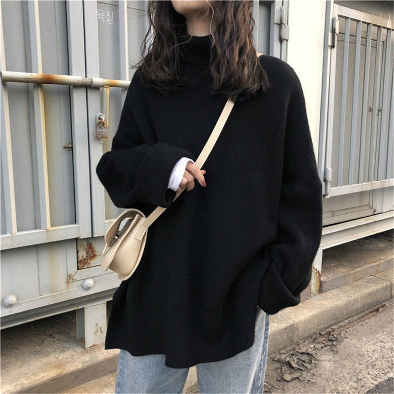 Street Wave Womens Oversized Turtleneck Sweater With Puff Sleeves Cozy Chic Knit