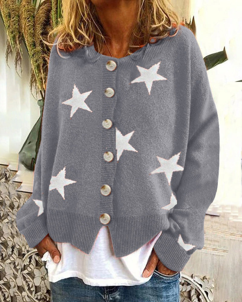 Street-Wave Womens Cardigan With Star Motif Cozy Stylish