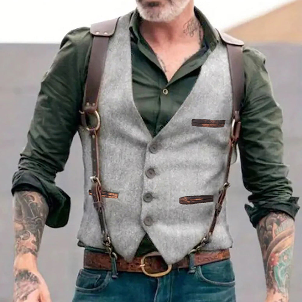 Mens Vest With Shoulder Straps Street Wave Premium Wool Blend For Fashion Conscious Men