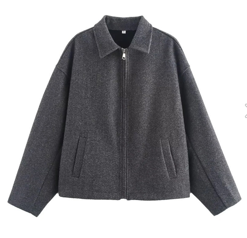 Street-Wave Women's Cropped Jacket With Wide Collar Soft Fabric Versatile Outerwear For Fashionable Women