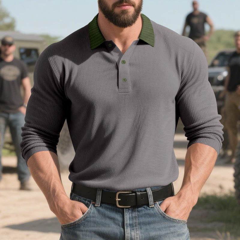 Street-Wave Men Long Sleeve Polo Shirt With Structured Design And Classic Collar Breathable Comfort