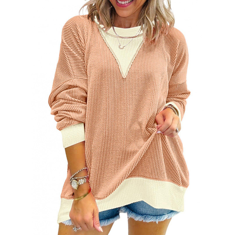 Street-Wave Women's V-Neck Knit Pullover - Cozy Structured Texture for Everyday Casual Wear