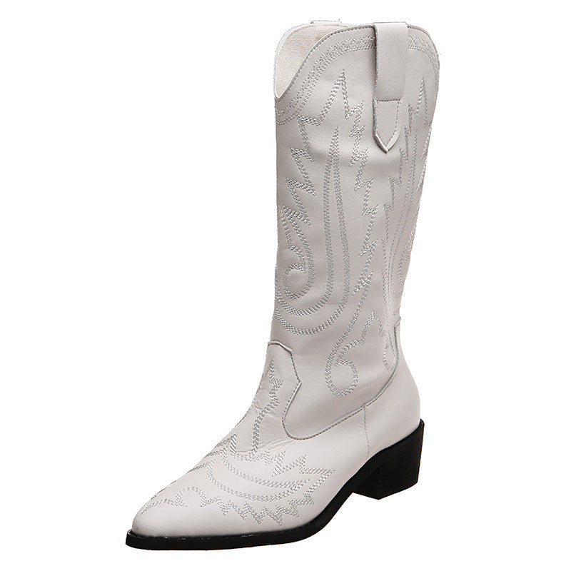 Street-Wave Women's Cowboy Boots With Embroidered Detailing And Elegant Heel For Fashionable Women