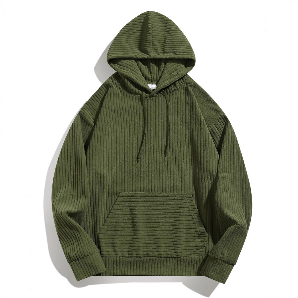Street Wave Mens Hoodie With Structured Rib Knit Texture And Front Pockets For Cozy Casual Wear