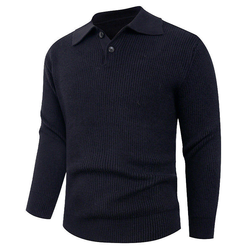 Street-Wave Men's Polo Knit Sweater With Modern Collar And Functional Button Closure For Style-Conscious Men