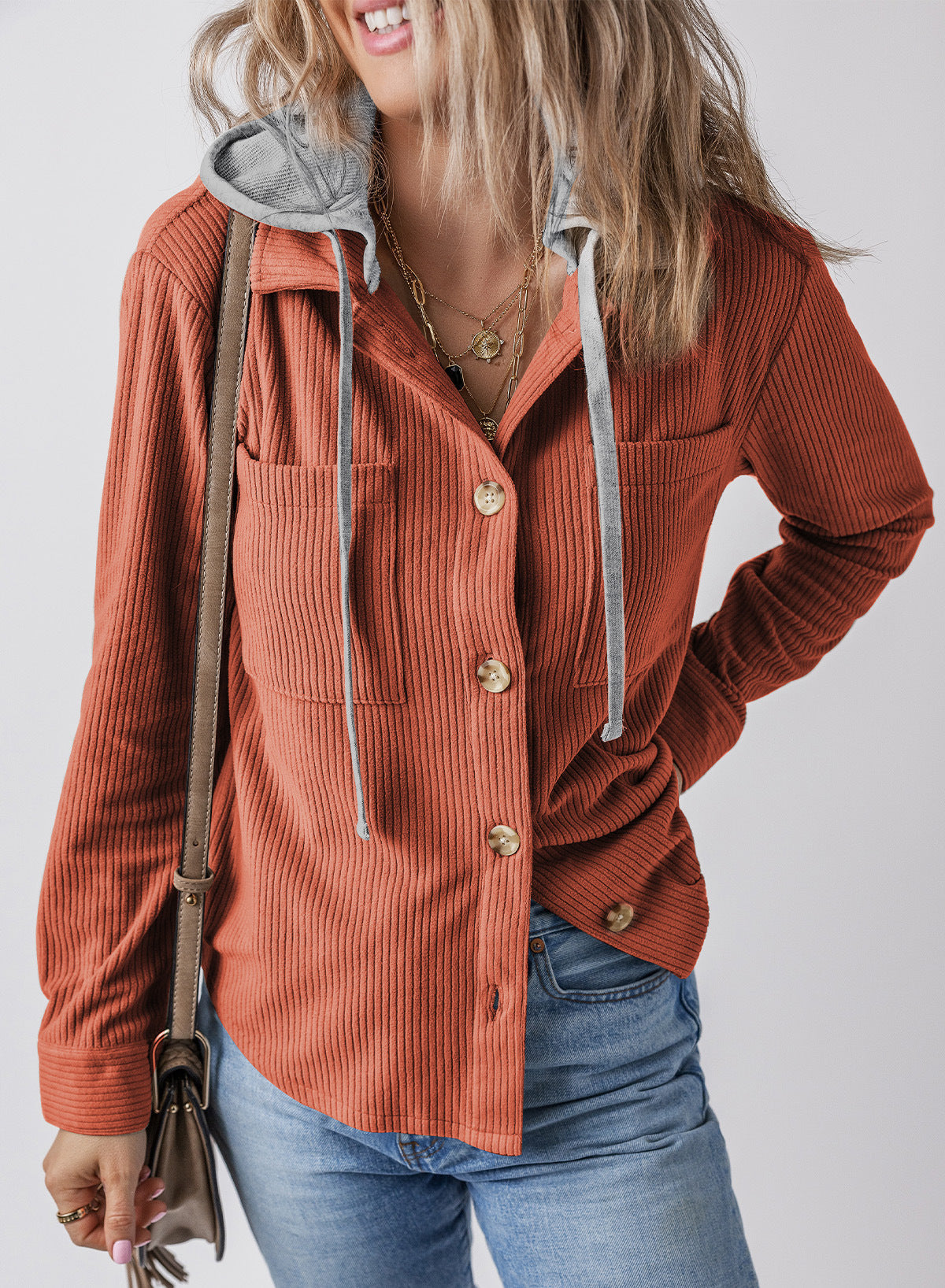 Street-Wave Versatile Hooded Jacket With Reverse Lapel And Button Closure For Streetwear Lovers