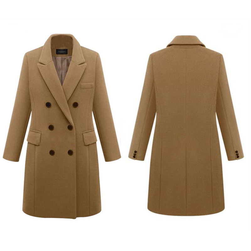 Street-wave Women's Double-Breasted Wool Coat With Pockets For Women Elegant Winter Outerwear