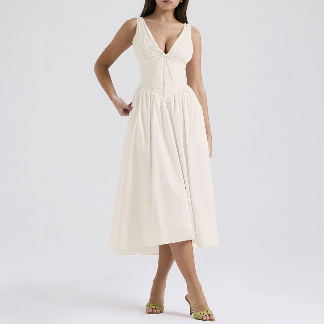 Street-Wave Floral Midi Dress for Women All-Day Comfort A-Line Sleeveless V-Neck