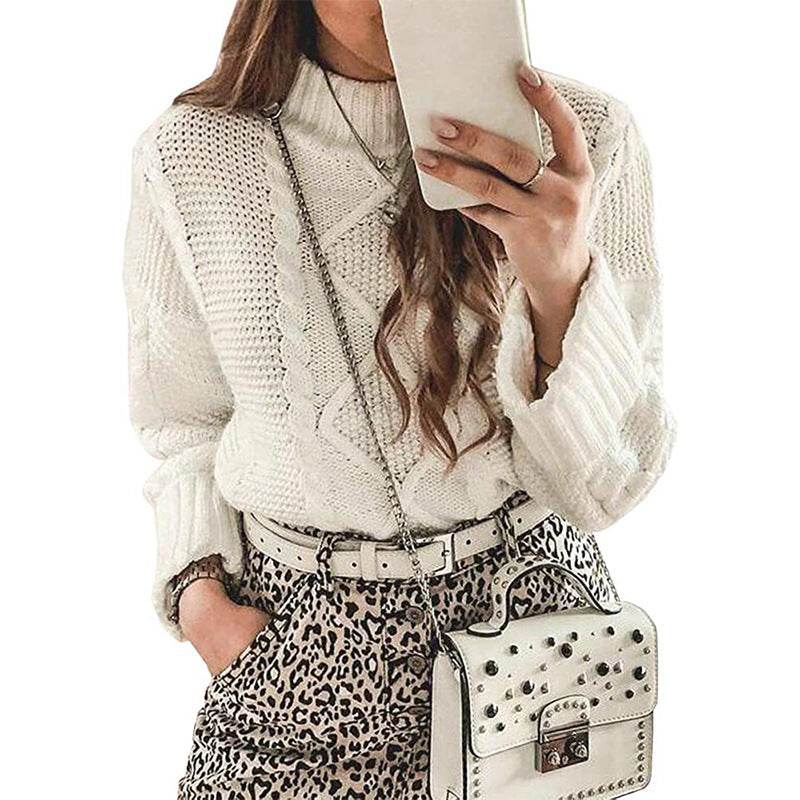 Street-Wave Women Chunky Knit Sweater With Structured Stitch And High Neck Cozy Comfortable