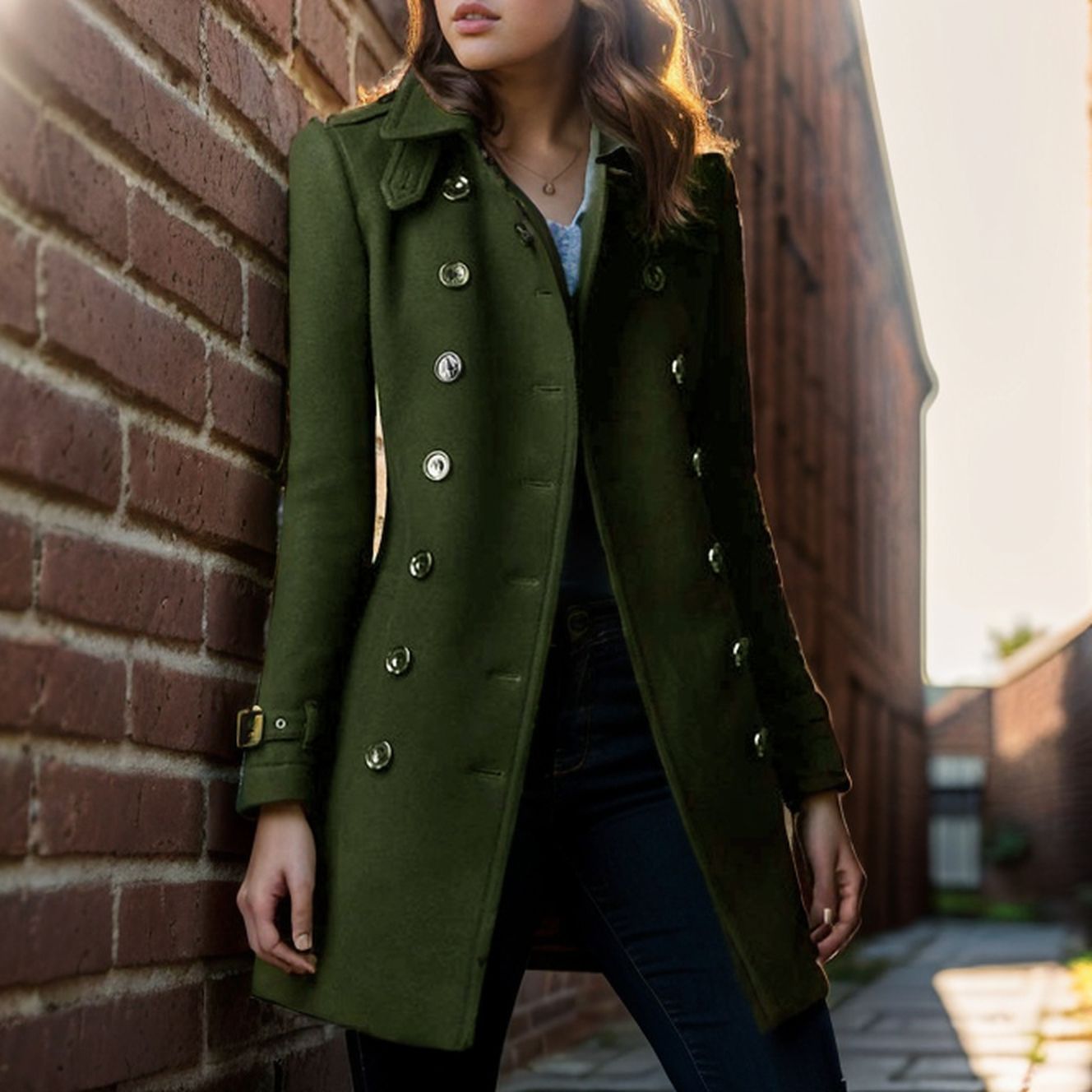 Street-wave Women's Double-Breasted Wool Coat With Stylish Button Design For Elegant Winter Outerwear
