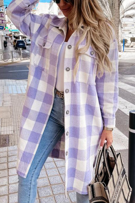 Streetwave Plaid Shirt Jacket With Extended Lapels For Fashion Forward Streetwear Fans