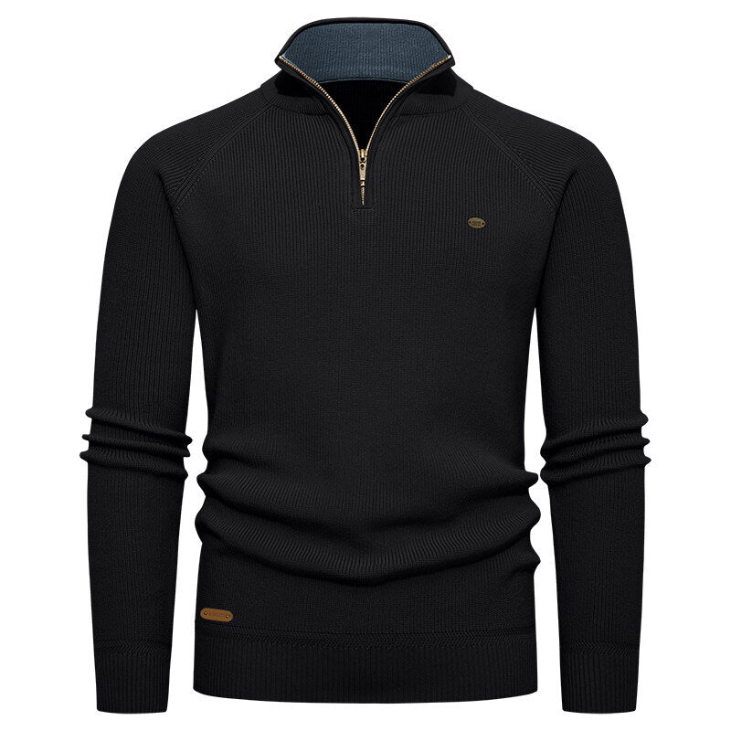 Street-Wave Mens Half Zip Knit Sweater With Stand Collar Zip Up Cozy Classic Modern For Men