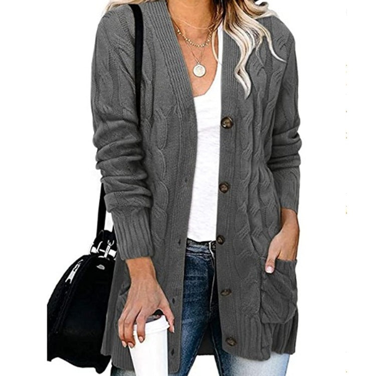 Street-wave Cable Knit Cardigan With Pockets For Women Cozy Soft Cotton Blend Chic All Season