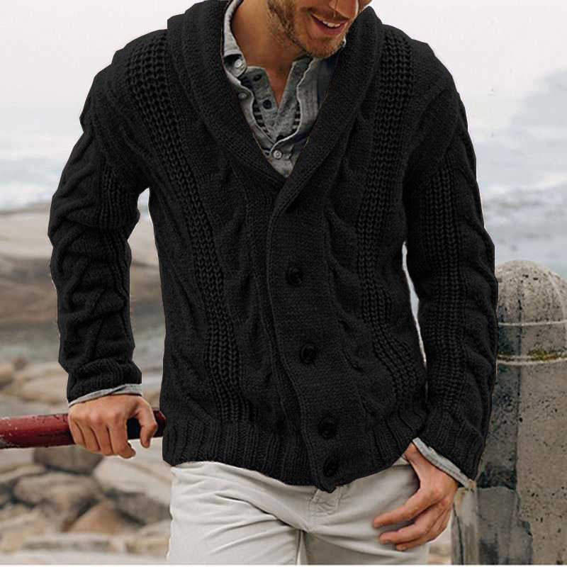 Street-wave Men's Cable Knit Cardigan With Chunky Pattern And Elegant Lapel For Style Conscious Men