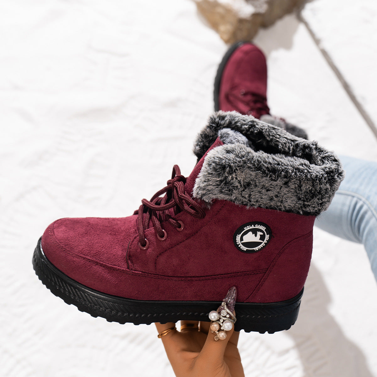 Street-wave Women's Fur Lined Winter Boots With Warm Plush Lining For Cozy Cold Weather