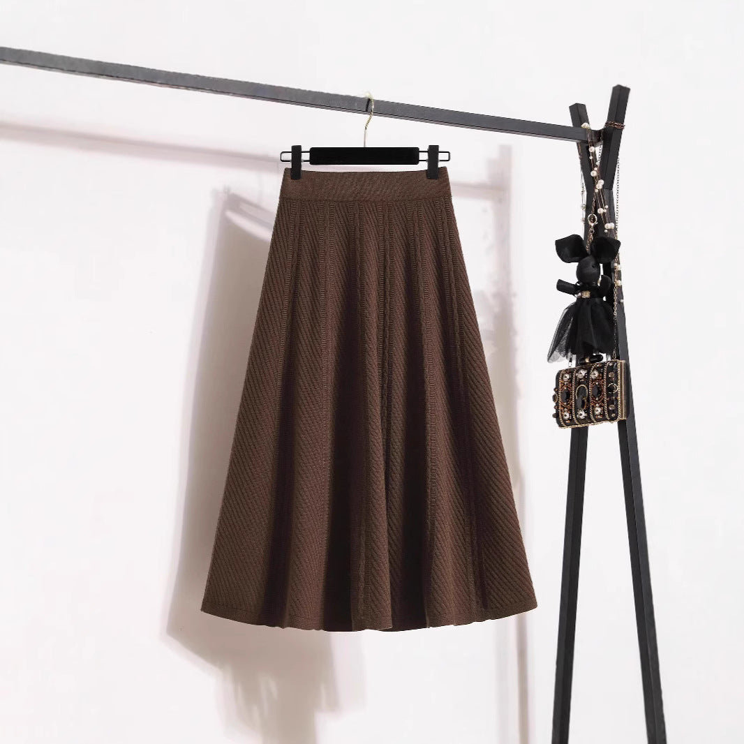 Pleated Midi Skirt With Elastic Waistband For Women Street-wave Fine Textured Fabric Versatile