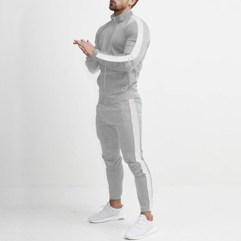 Street Wave Men's Athletic Tracksuit Set With High Collar Zip And Stripe Details For Training