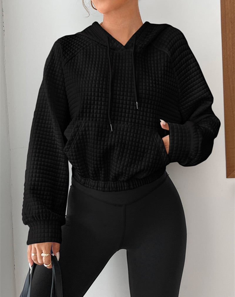 Street Wave Women Cropped Hoodie With Structured Texture Breathable Cotton Blend Chic Casual Must Have