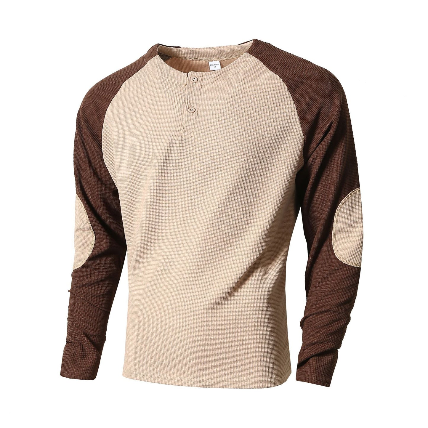 Street-Wave Mens Henley Long Sleeve Shirt With Textured Sleeves Breathable Cotton All Day Comfort Casual Everyday Wear